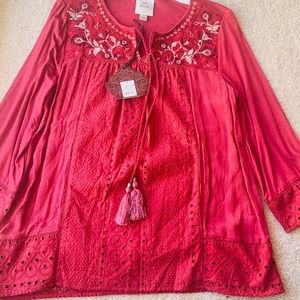 Embroidered Wine rose tunic top